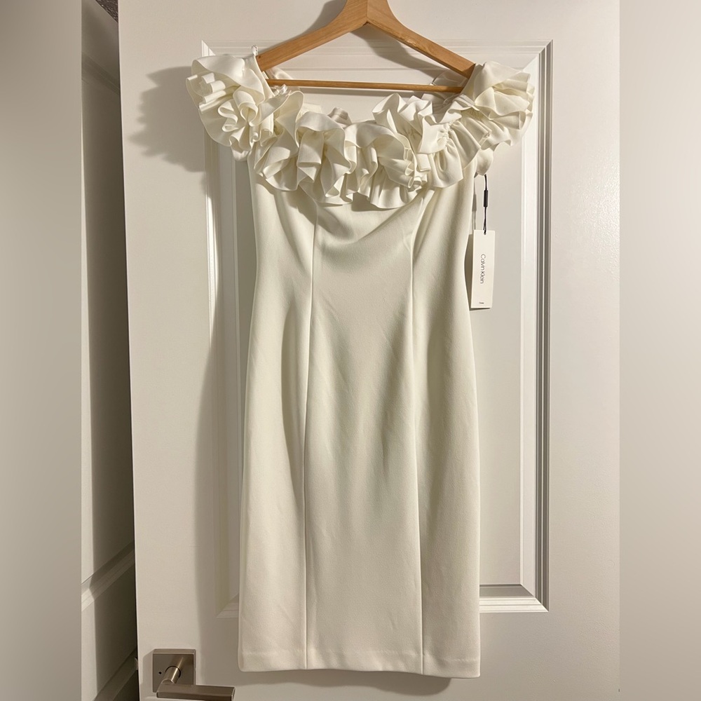 NWT Calvin Klein white ruffle dress (size 2)